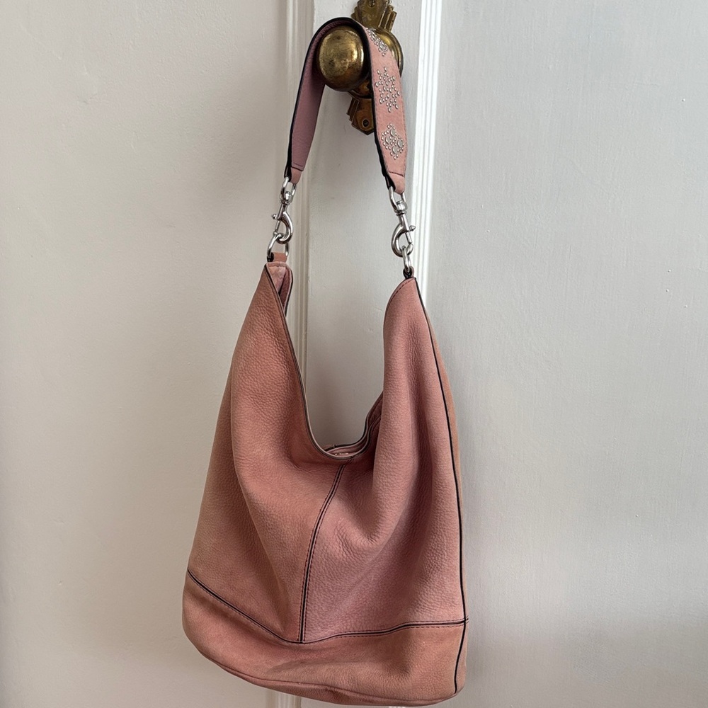 Rebecca Minkoff Nubuck Pink Rose Bucket Tote with Studded Strap